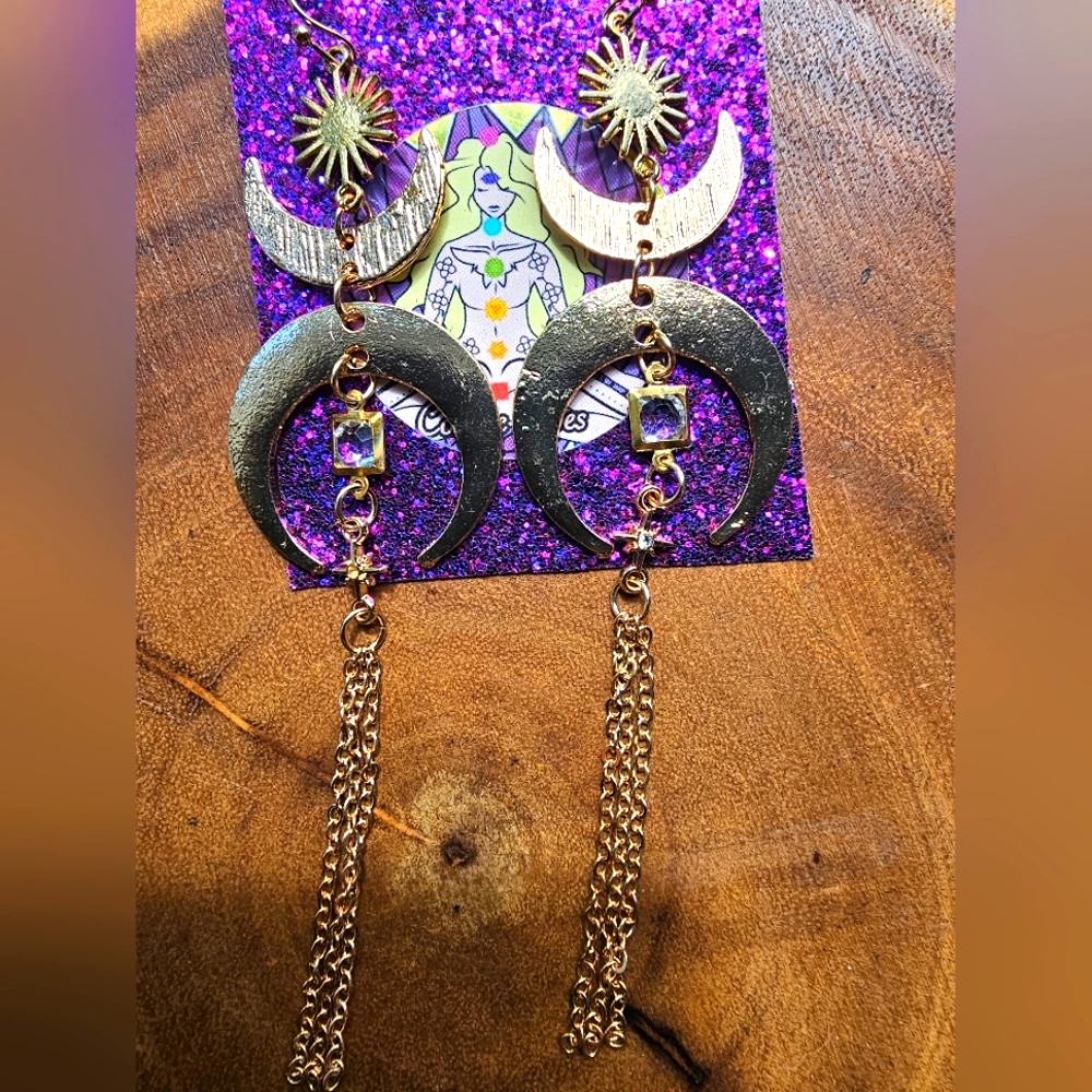 Gold and Silver Crescent Moon Earrings